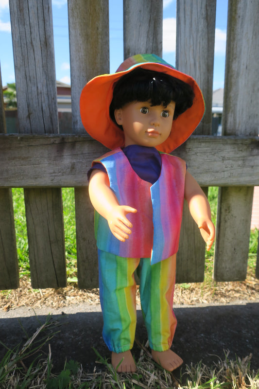 Rainbow pants, top and hat - 46cm doll